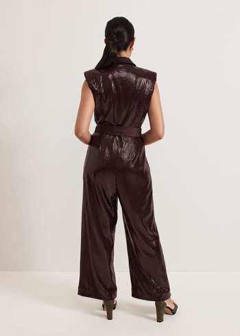 Phase Eight Petite Ivey Burgundy Sequin Jumpsuit Burgundy USA | 9357864-EK